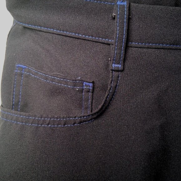 Johnny Suede Pants Men Size 30 Black Blue Stitching Flames Rockabilly Moto - Picture 7 of 15